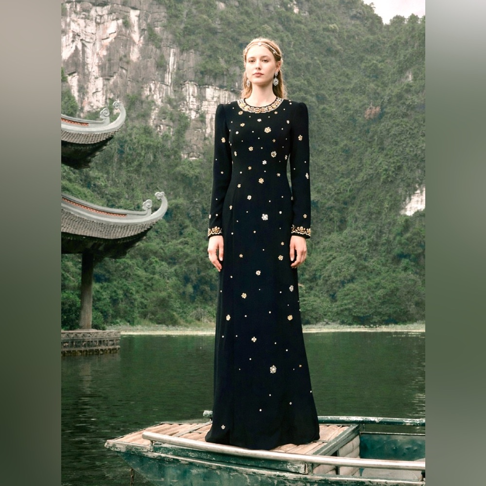 Black Maxi Dress with Gold Embellishments